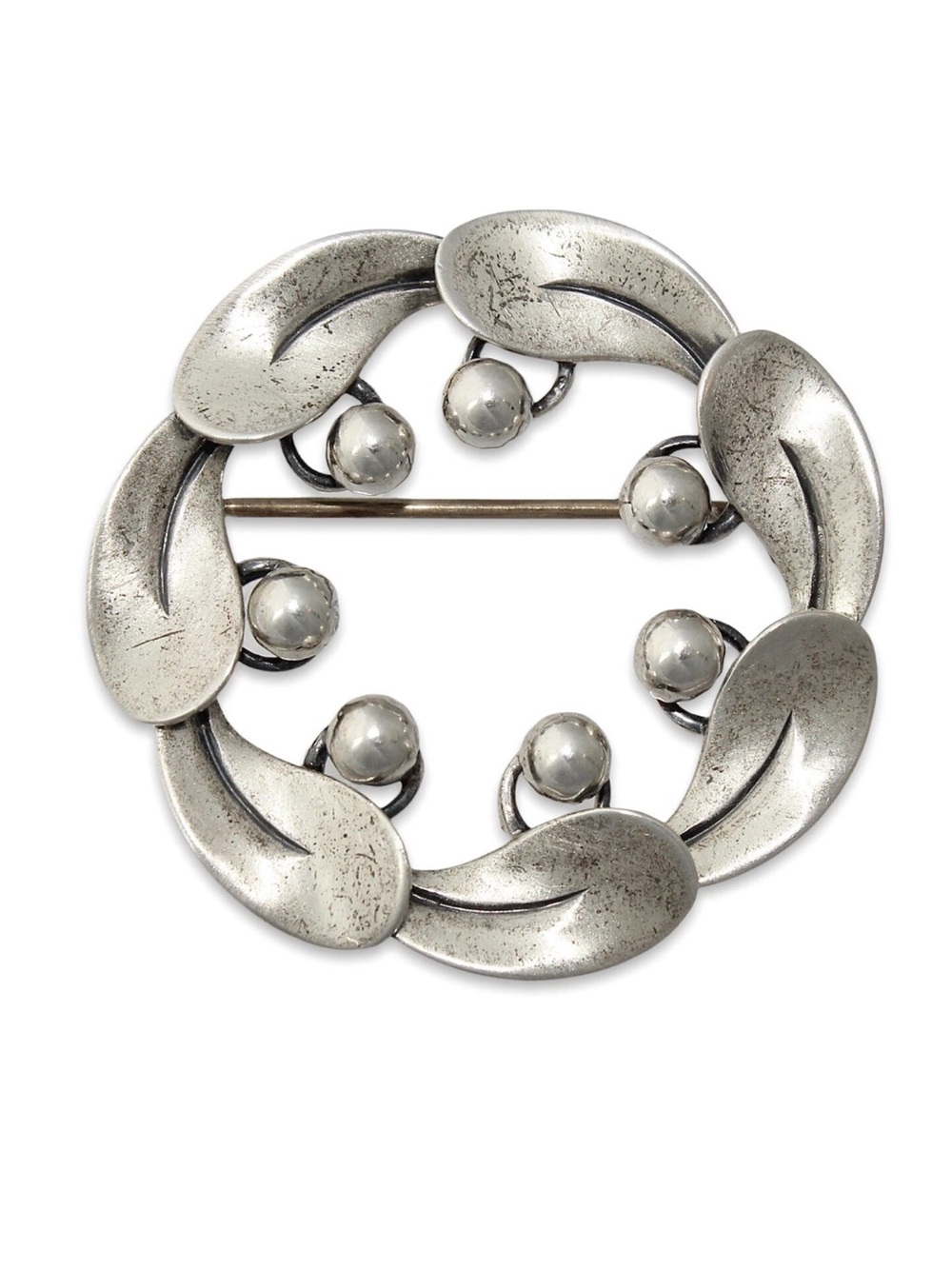 Sterling Silver Leaf Wreath Brooch - Silver